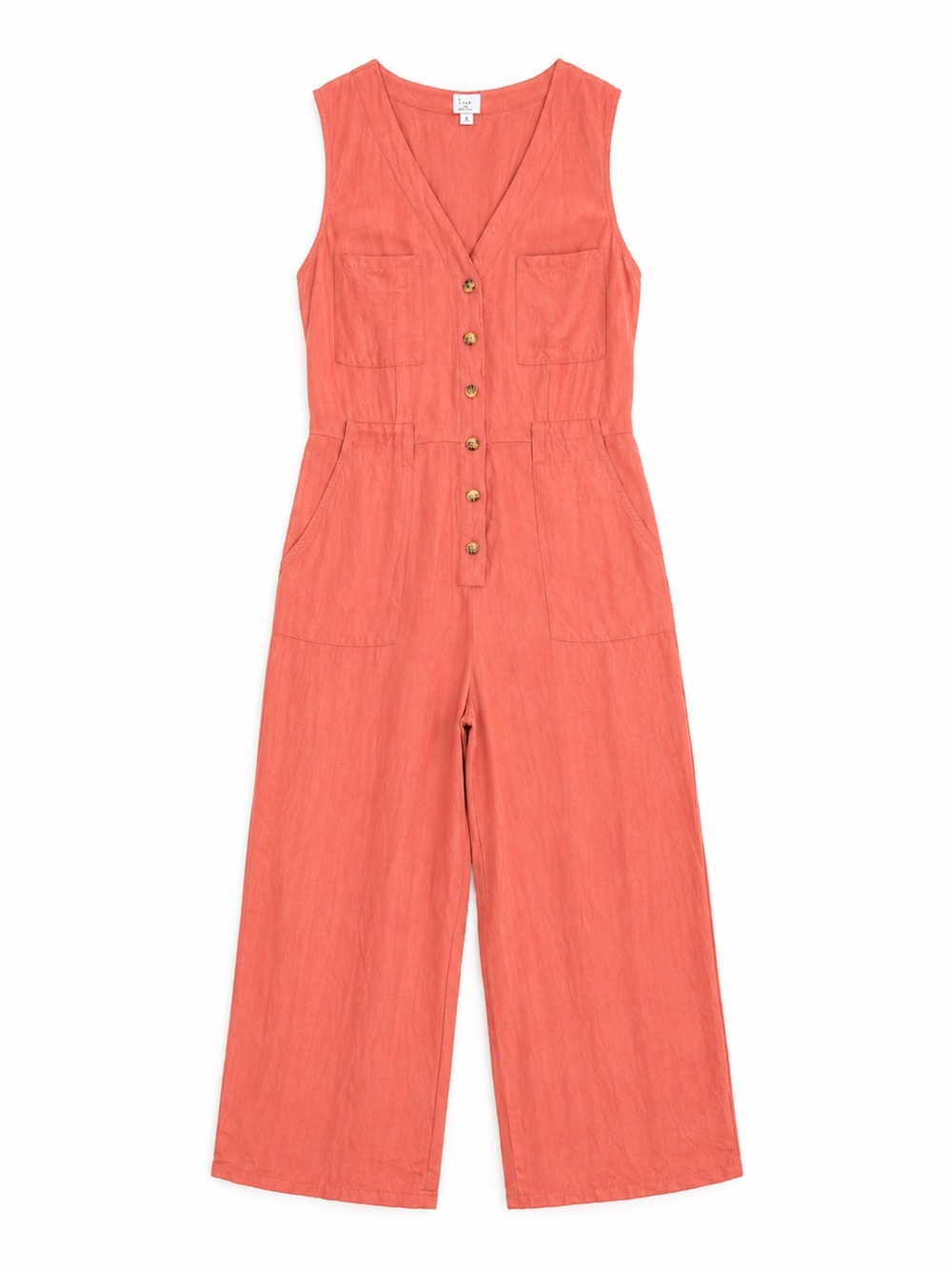 A New Day Coral Linen Blend Jumpsuit Sleeveless V-Neck Button-Front Wide leg - Picture 2 of 7